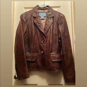 Nine West brown leather jacket with braided detail